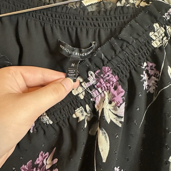 White House Black Market Women's Medium One Shoulder Top Balloon Sleeve Floral - Picture 3 of 5